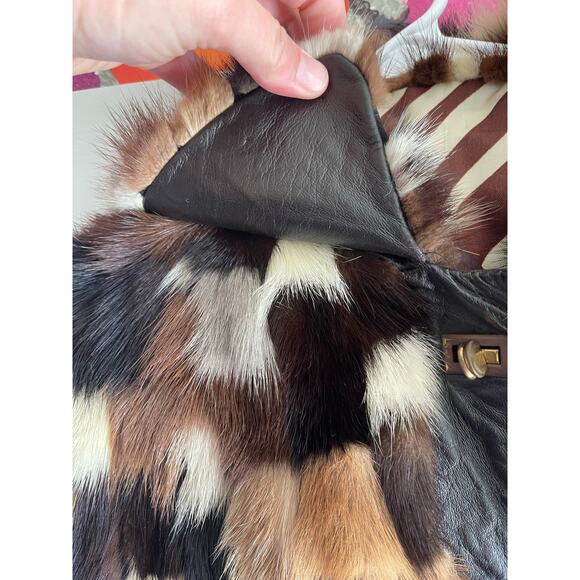 Vintage 1970's patchwork mink fur and leather cropped bomber coat - Picture 5 of 11